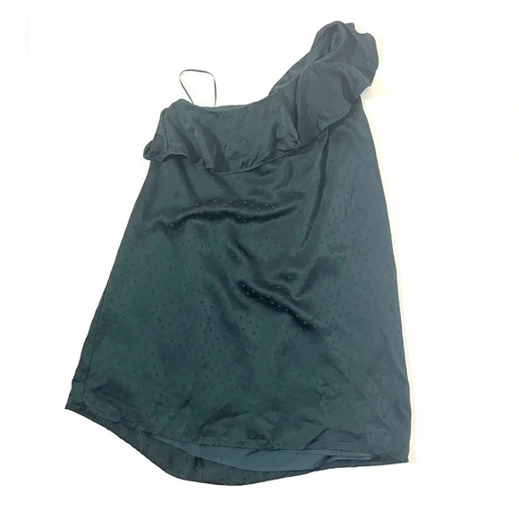 Madewell Emerald Green Silk Dancefloor Polka Dot One Shoulder Dress Size 10 - Picture 12 of 13